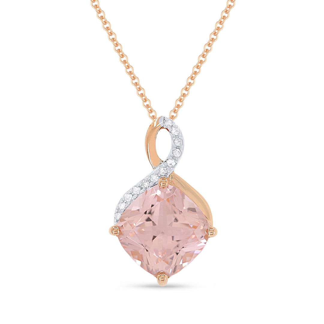 Beautiful Hand Crafted 14K Rose Gold 8MM Created Morganite And Diamond Essentials Collection Pendant
