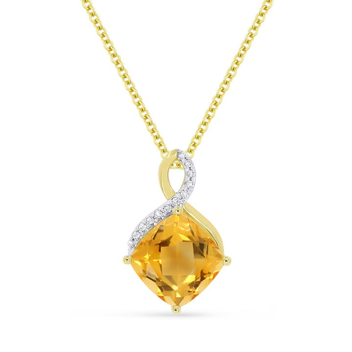 Beautiful Hand Crafted 14K Yellow Gold 8MM Citrine And Diamond Eclectica Collection Pendant