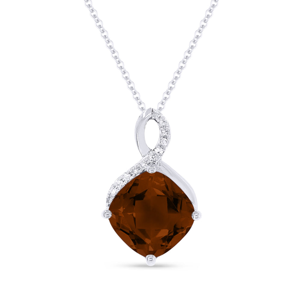 Beautiful Hand Crafted 14K White Gold 8MM Garnet And Diamond Eclectica Collection Pendant