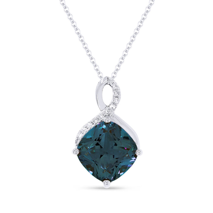 Beautiful Hand Crafted 14K White Gold 8MM London Blue Topaz And Diamond Essentials Collection Pendant