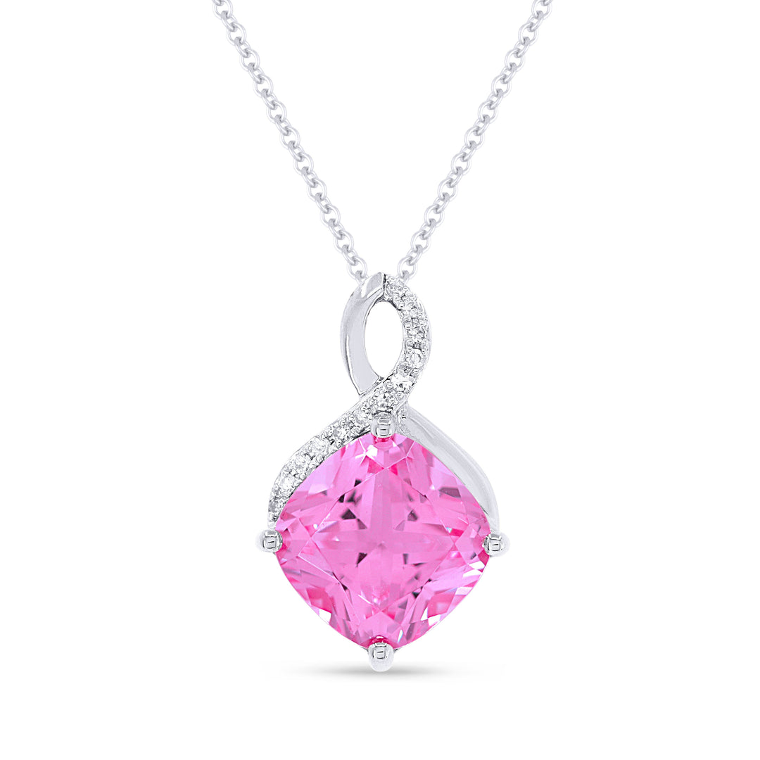 Beautiful Hand Crafted 14K White Gold 8MM Created Pink Sapphire And Diamond Eclectica Collection Pendant