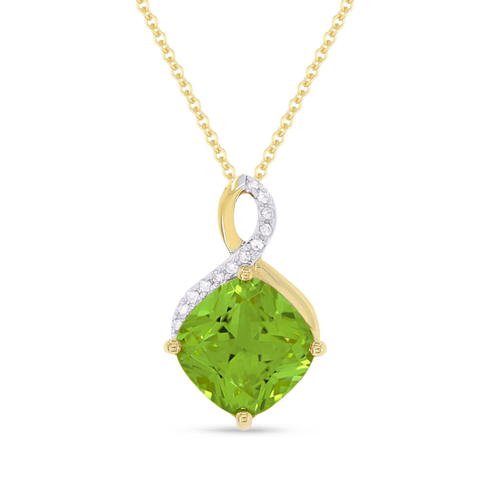 Beautiful Hand Crafted 14K Yellow Gold 8MM Peridot And Diamond Eclectica Collection Pendant
