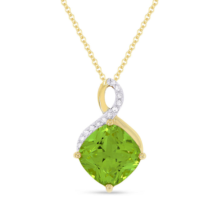 Beautiful Hand Crafted 14K Yellow Gold 8MM Peridot And Diamond Eclectica Collection Pendant