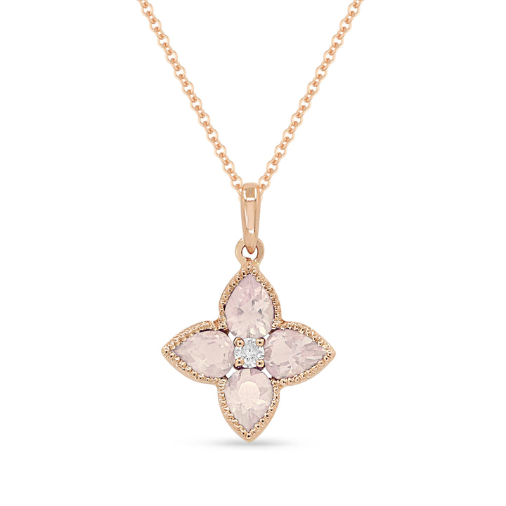 Beautiful Hand Crafted 14K Rose Gold 3X4MM Created Morganite And Diamond Essentials Collection Pendant