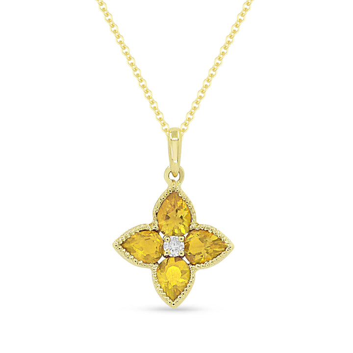 Beautiful Hand Crafted 14K Yellow Gold 3X4MM Citrine And Diamond Essentials Collection Pendant