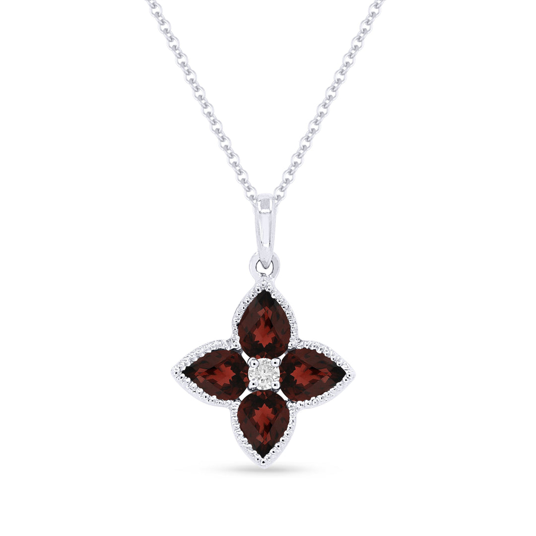 Beautiful Hand Crafted 14K White Gold 3X4MM Garnet And Diamond Essentials Collection Pendant