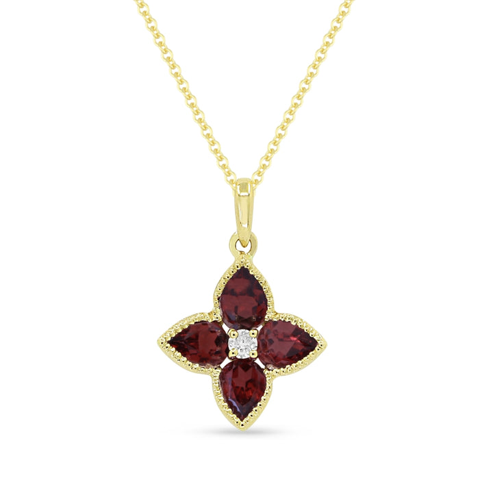 Beautiful Hand Crafted 14K Yellow Gold 3X4MM Garnet And Diamond Essentials Collection Pendant