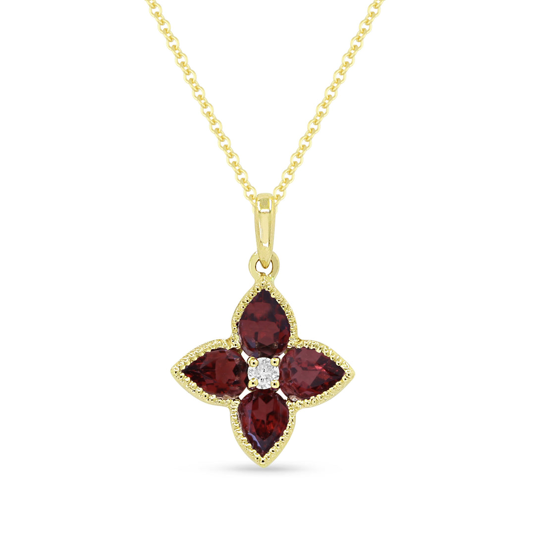 Beautiful Hand Crafted 14K Yellow Gold 3X4MM Garnet And Diamond Essentials Collection Pendant