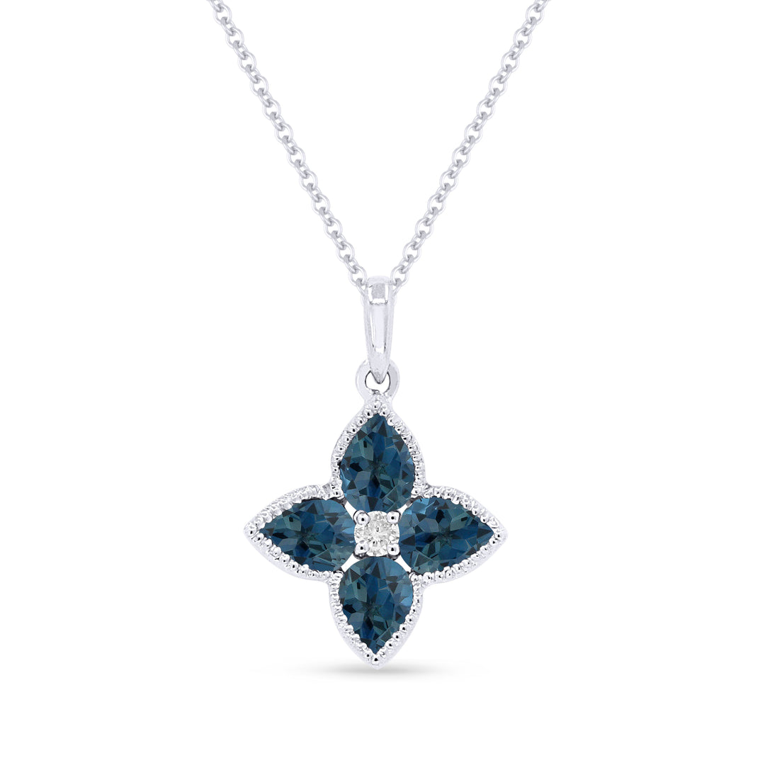 Beautiful Hand Crafted 14K White Gold 3X4MM London Blue Topaz And Diamond Essentials Collection Pendant