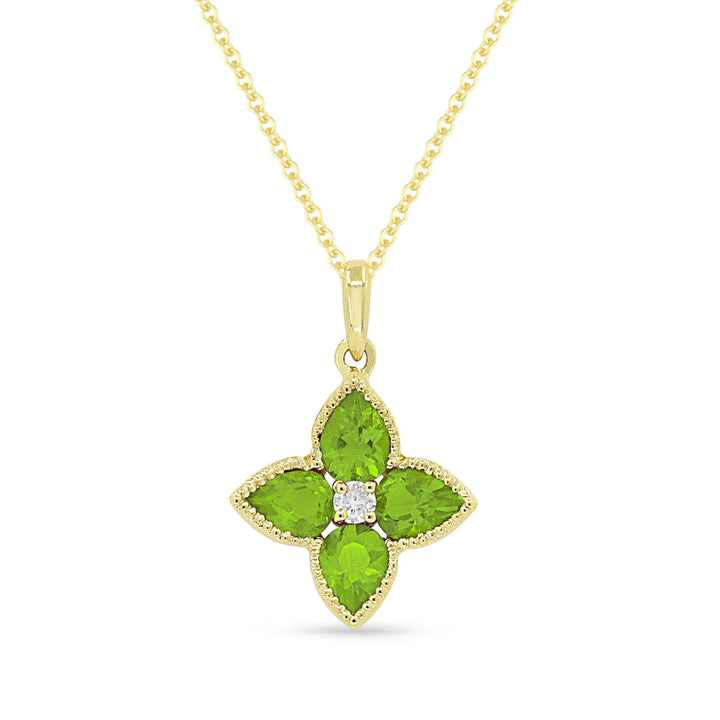 Beautiful Hand Crafted 14K Yellow Gold 3X4MM Peridot And Diamond Essentials Collection Pendant