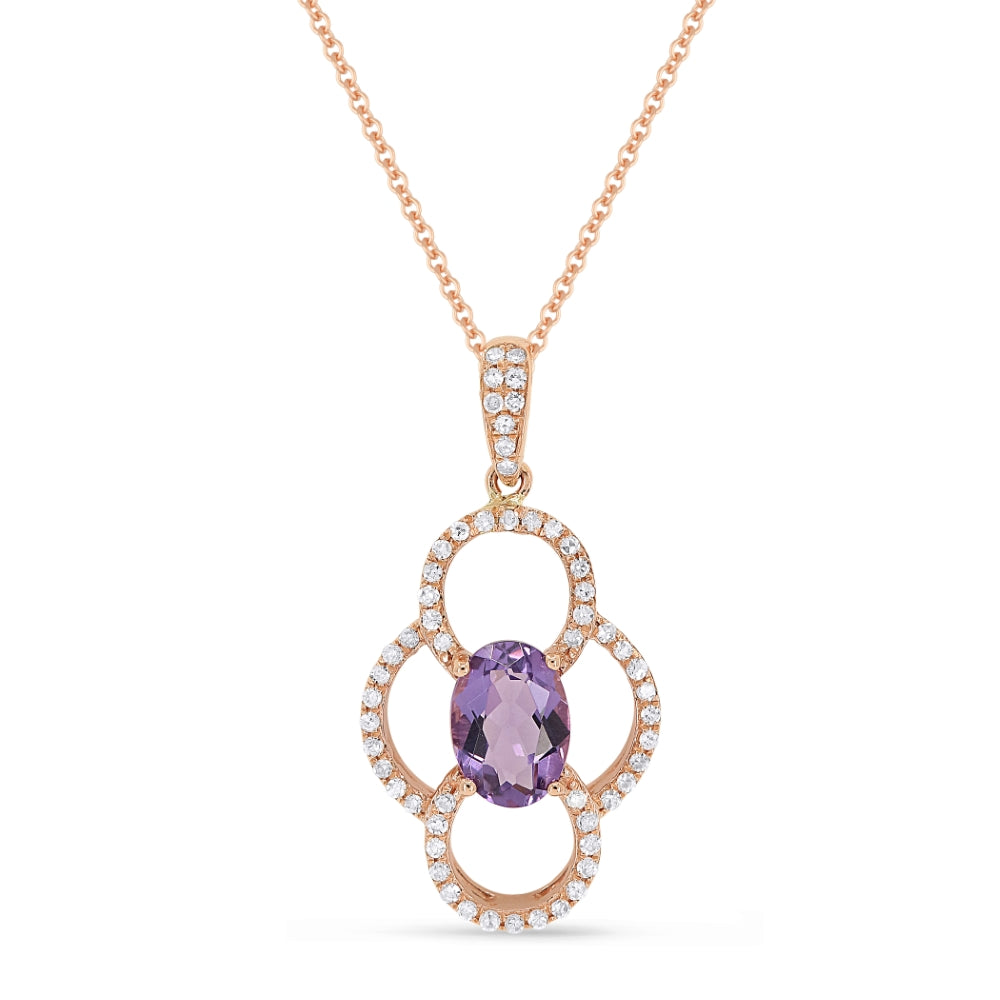 Beautiful Hand Crafted 14K Rose Gold 5X7MM Amethyst And Diamond Essentials Collection Pendant