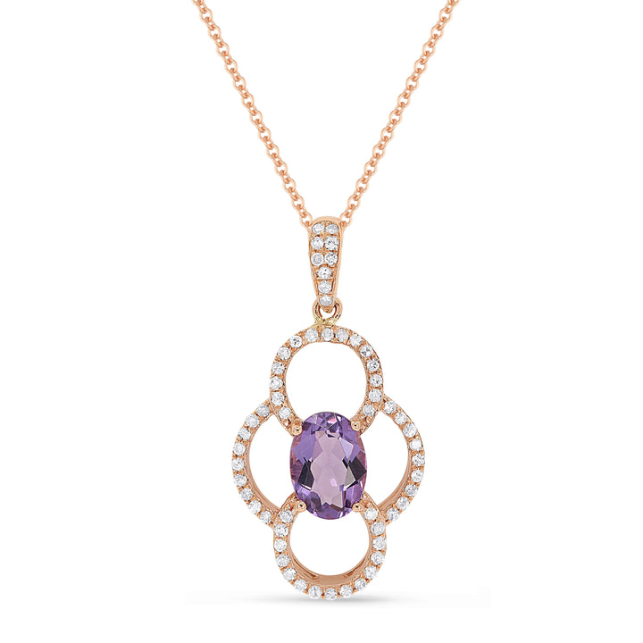 Beautiful Hand Crafted 14K Rose Gold 5X7MM Amethyst And Diamond Essentials Collection Pendant