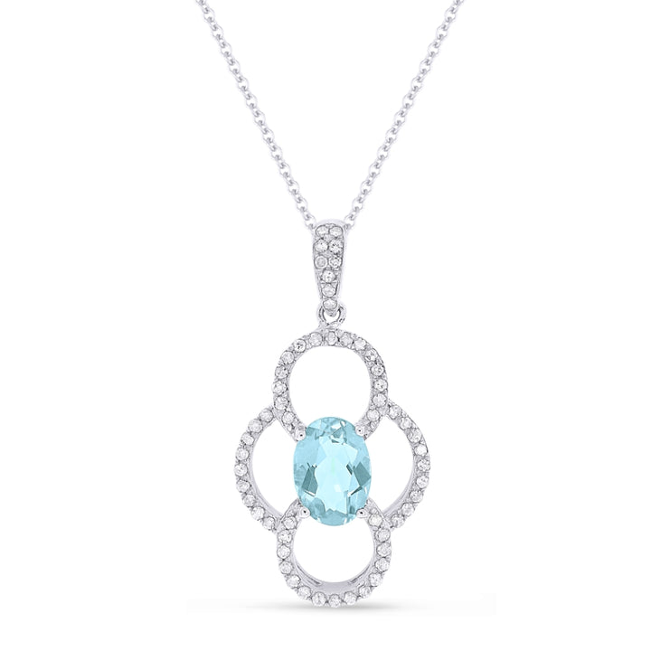 Beautiful Hand Crafted 14K White Gold 5X7MM Blue Topaz And Diamond Essentials Collection Pendant