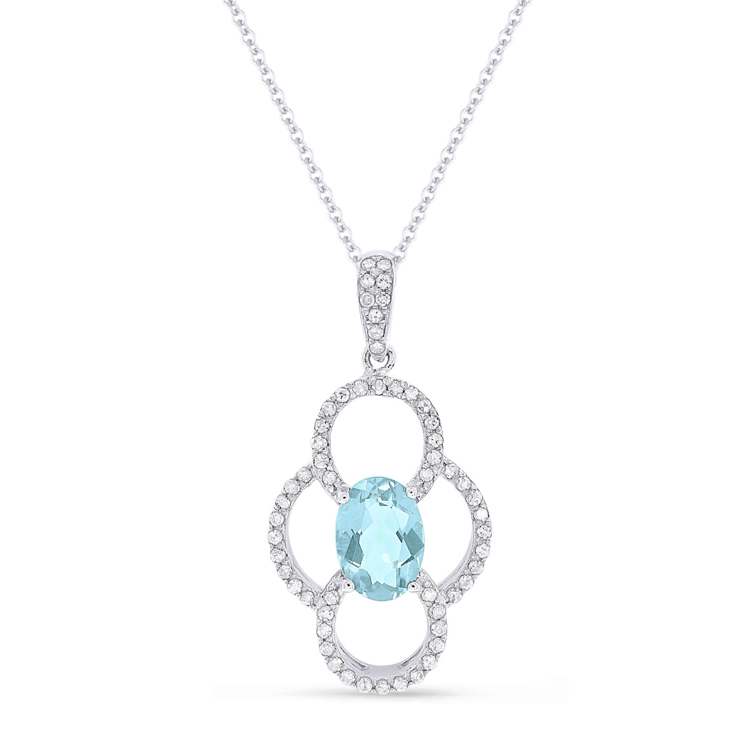 Beautiful Hand Crafted 14K White Gold 5x7MM Blue Topaz And Diamond Essentials Collection Pendant