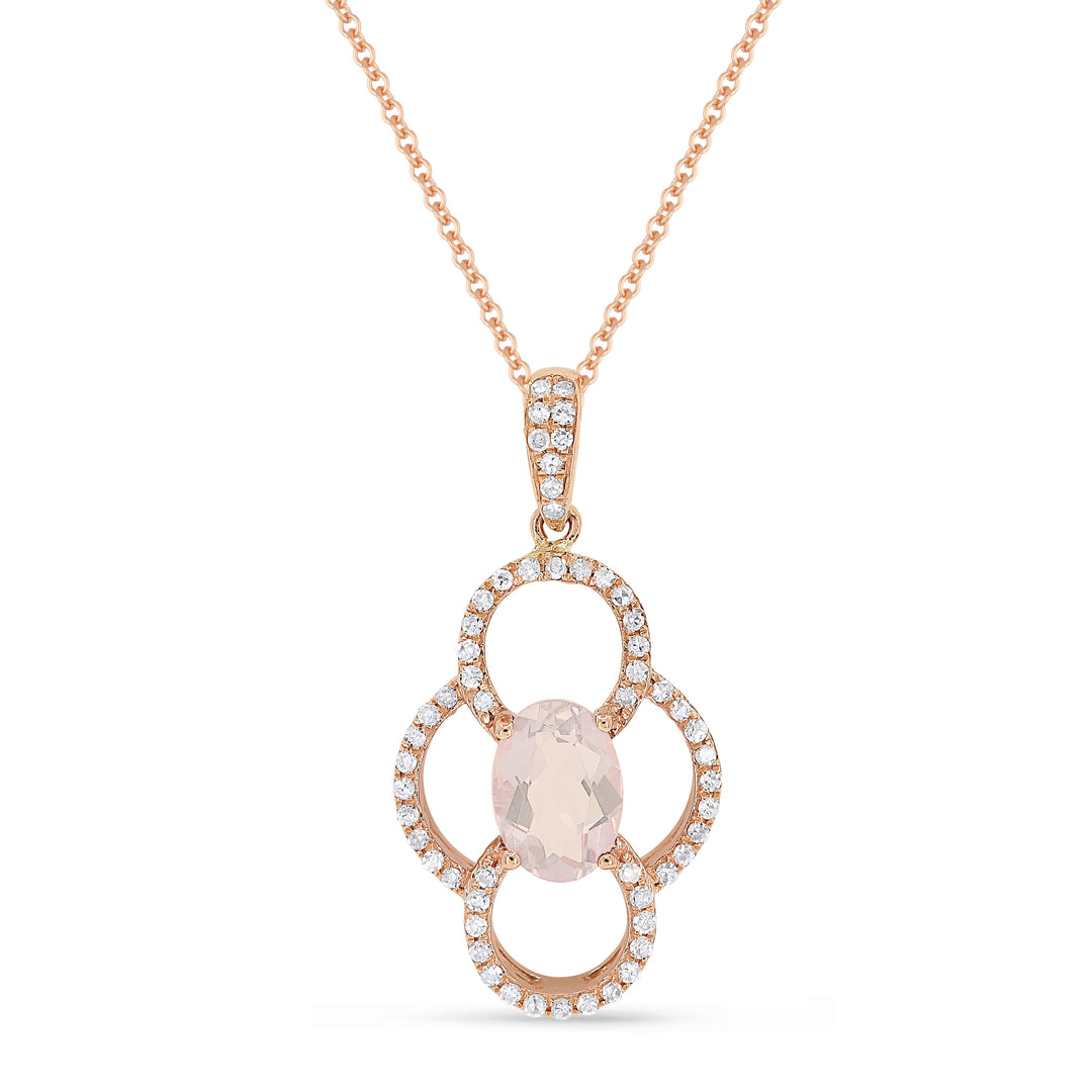 Beautiful Hand Crafted 14K Rose Gold 5x7MM Created Morganite And Diamond Essentials Collection Pendant