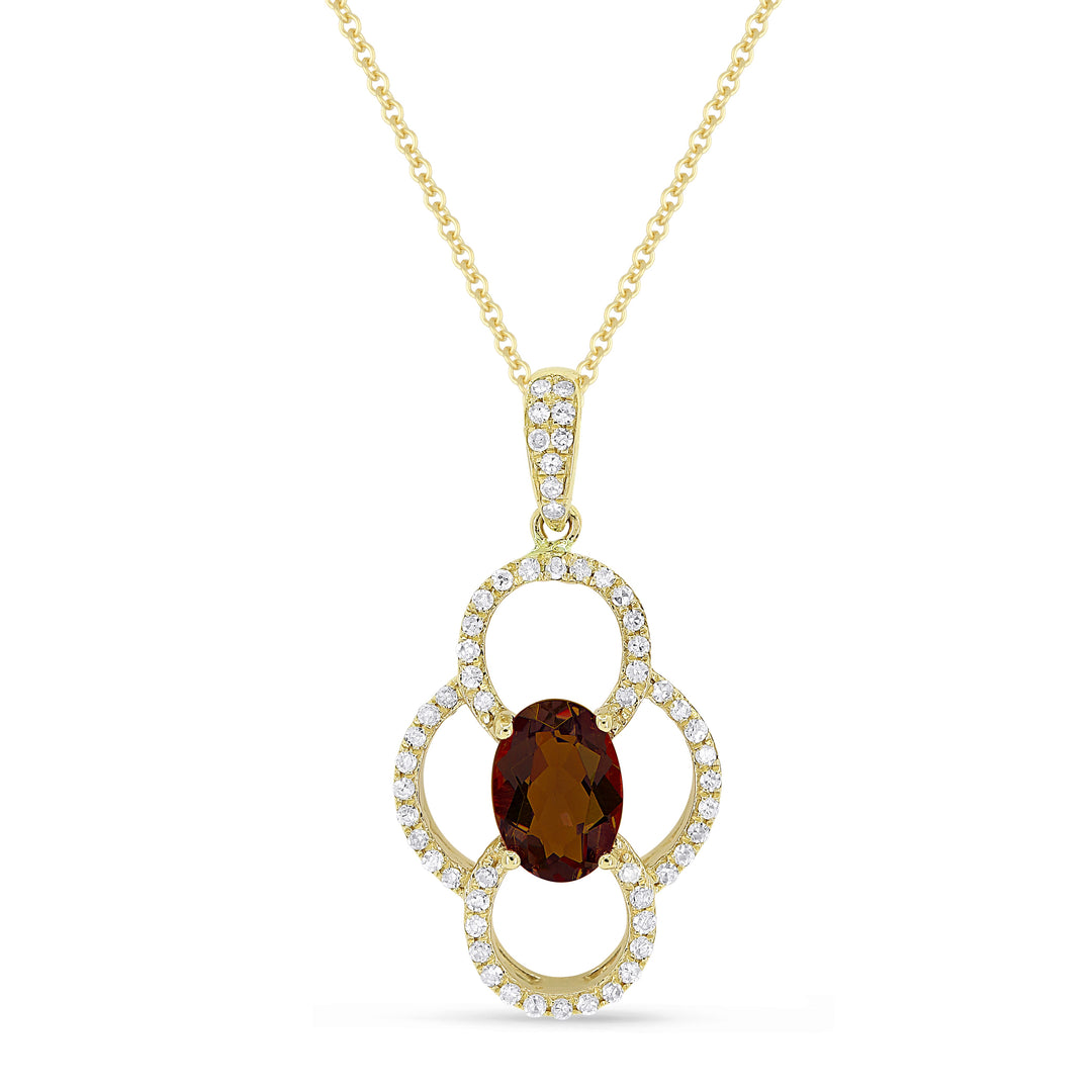 Beautiful Hand Crafted 14K Yellow Gold 5x7MM Garnet And Diamond Essentials Collection Pendant