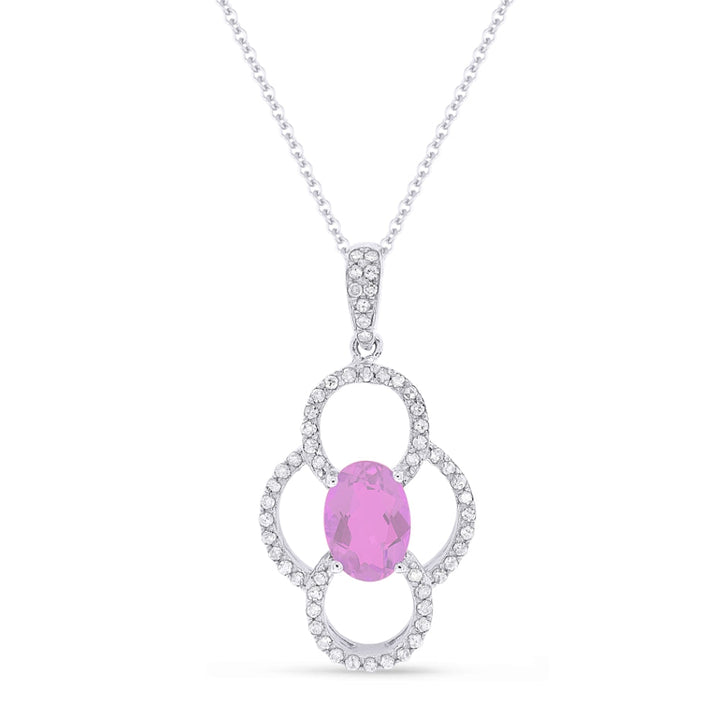 Beautiful Hand Crafted 14K White Gold 5X7MM Created Pink Sapphire And Diamond Essentials Collection Pendant