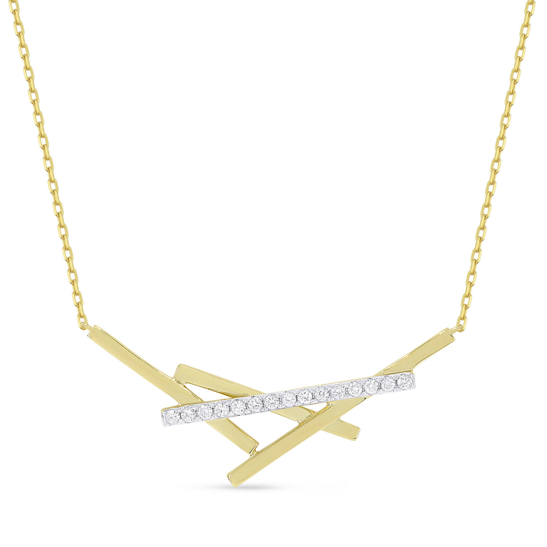 Beautiful Hand Crafted 14K Two Tone Gold White Diamond Milano Collection Necklace