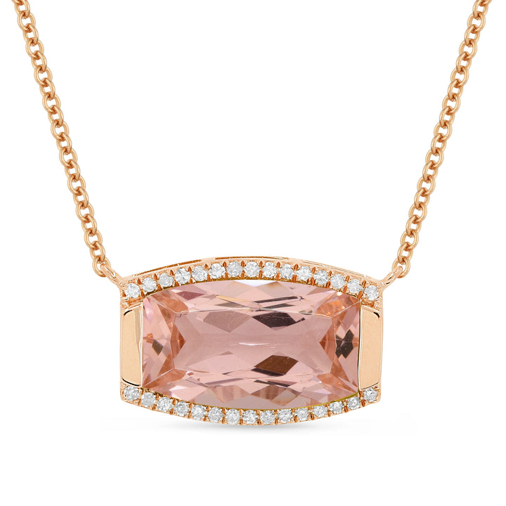 Beautiful Hand Crafted 14K Rose Gold 7X12MM Created Morganite And Diamond Essentials Collection Necklace