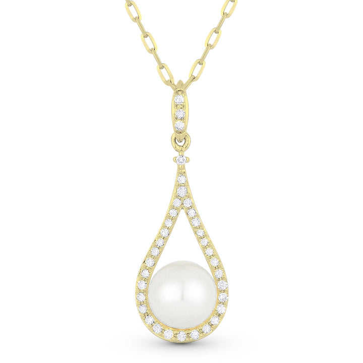 Beautiful Hand Crafted 14K Yellow Gold 6MM Pearl And Diamond Essentials Collection Pendant