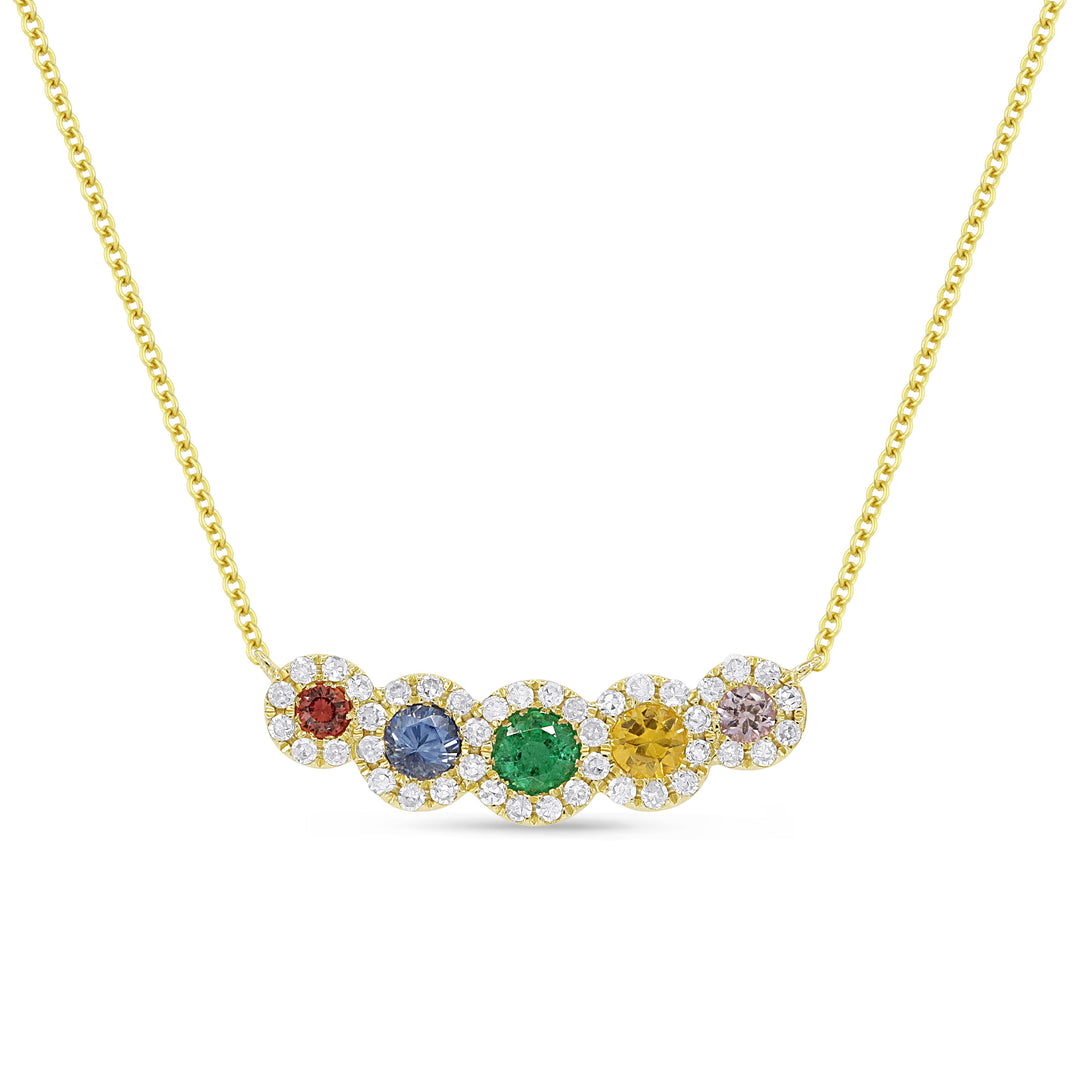 Beautiful Hand Crafted 14K Yellow Gold 9MM Multi Colored Sapphire And Diamond Arianna Collection Necklace