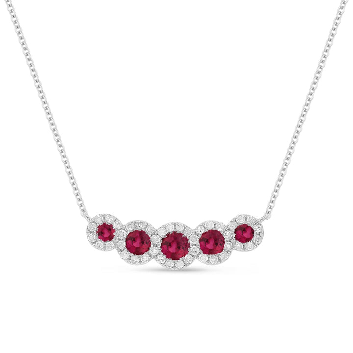 Beautiful Hand Crafted 14K White Gold 9MM Ruby And Diamond Arianna Collection Necklace