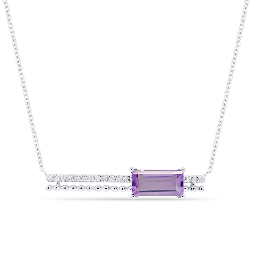 Beautiful Hand Crafted 14K White Gold 6x3MM Amethyst And Diamond Eclectica Collection Necklace
