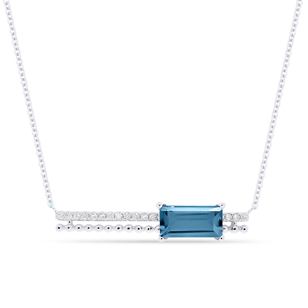 Beautiful Hand Crafted 14K White Gold 6x3MM Swiss Blue Topaz And Diamond Eclectica Collection Necklace