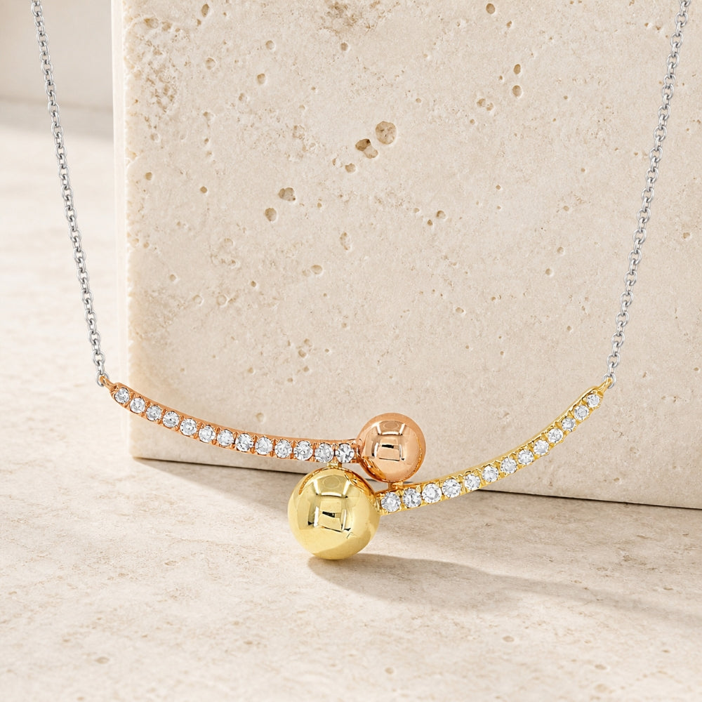 N1565 - 14K Tri Color Gold Diamond Bar Necklace