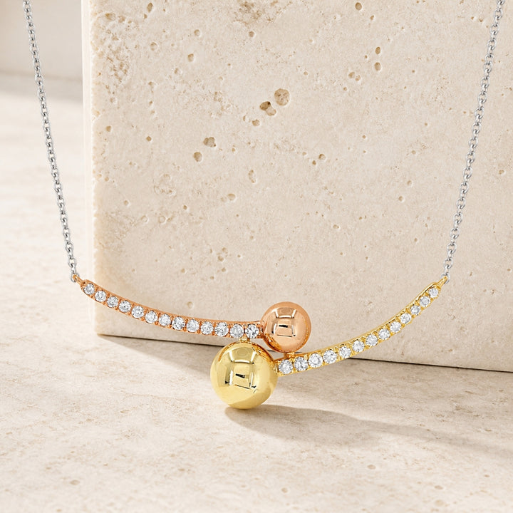 N1565 - 14K Tri Color Gold Diamond Bar Necklace