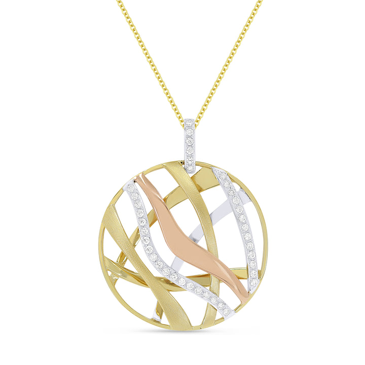 Beautiful Hand Crafted 14K Tri Color Gold White Diamond Milano Collection Pendant