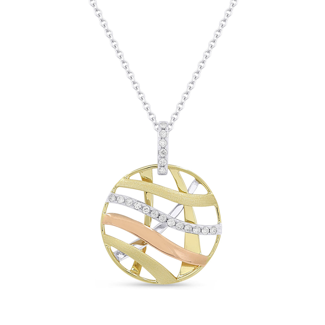 Beautiful Hand Crafted 14K Tri Color Gold White Diamond Milano Collection Pendant