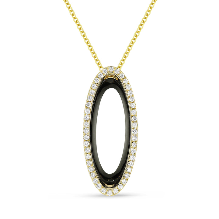 Beautiful Hand Crafted 14K Yellow Gold  Black Onyx And Diamond Milano Collection Pendant