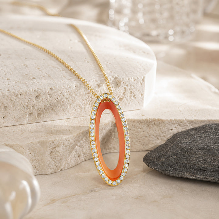 Madison L 14K Yellow Gold Carnelian Oval Necklace - style N1588CARY
