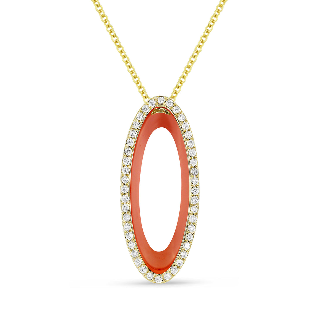 Beautiful Hand Crafted 14K Yellow Gold  Carnelian And Diamond Milano Collection Pendant