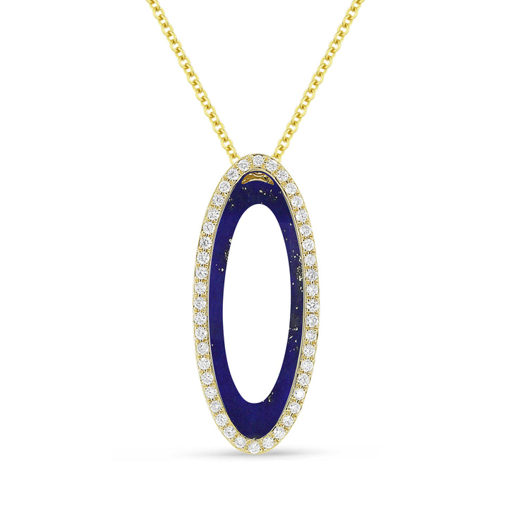 Beautiful Hand Crafted 14K Yellow Gold  Lapis Lazuli And Diamond Milano Collection Pendant