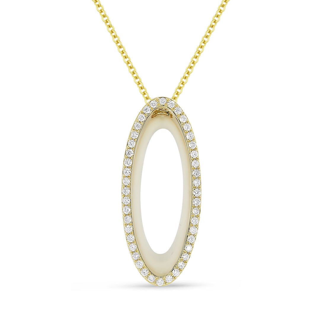 Beautiful Hand Crafted 14K Yellow Gold  Mother Of Pearl And Diamond Milano Collection Pendant