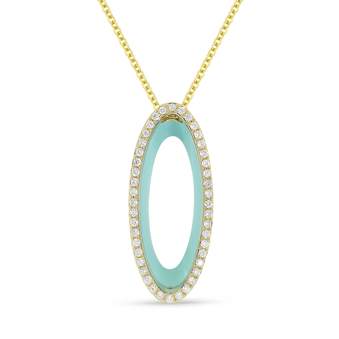 Beautiful Hand Crafted 14K Yellow Gold  Turquoise And Diamond Milano Collection Pendant