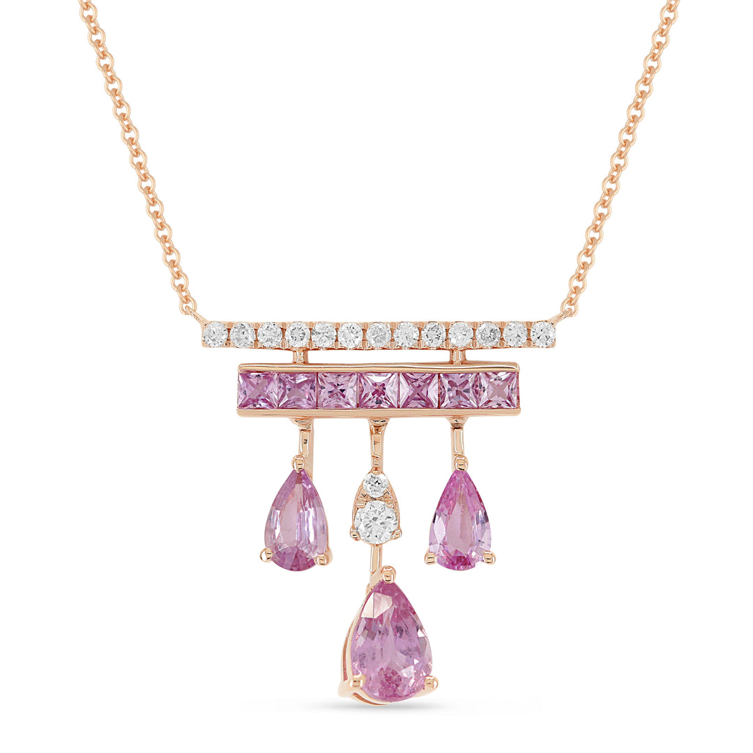 Beautiful Hand Crafted 14K Rose Gold  Pink Sapphire And Diamond Arianna Collection Necklace