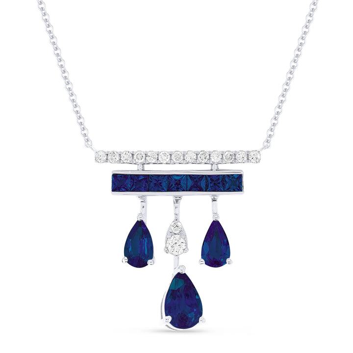 Beautiful Hand Crafted 14K White Gold  Sapphire And Diamond Arianna Collection Necklace
