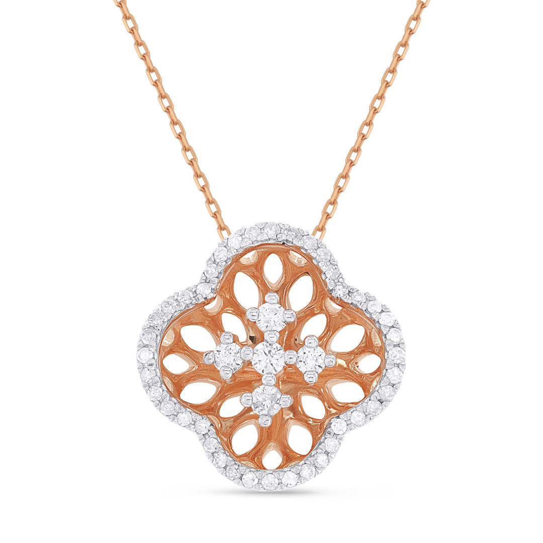 Beautiful Hand Crafted 14K Rose Gold White Diamond Milano Collection Necklace