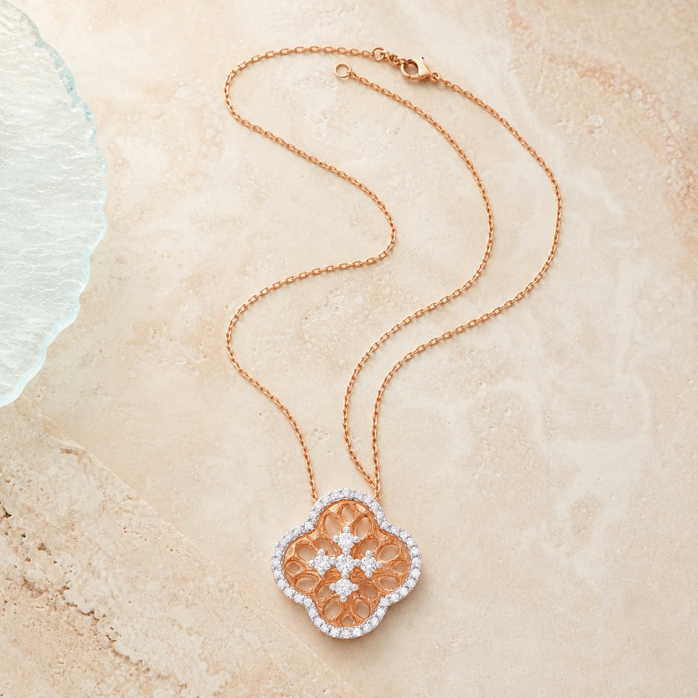 N1600 - 14K Rose Gold Diamond Flower Necklace