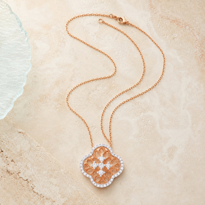 N1600 - 14K Rose Gold Diamond Flower Necklace