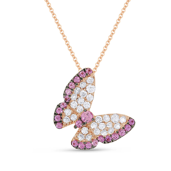 Beautiful Hand Crafted 14K Rose Gold 2MM Pink Sapphire And Diamond Arianna Collection Pendant