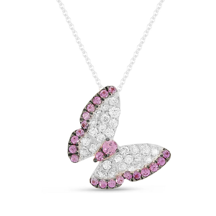 Beautiful Hand Crafted 14K White Gold 2MM Pink Sapphire And Diamond Arianna Collection Pendant