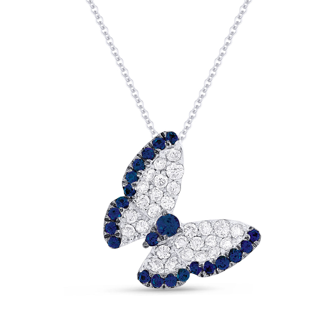 Beautiful Hand Crafted 14K White Gold 2MM Sapphire And Diamond Arianna Collection Pendant