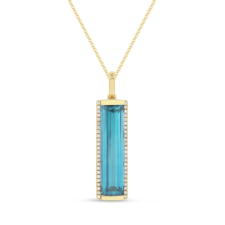 Beautiful Hand Crafted 14K Yellow Gold  Blue Topaz And Diamond Essentials Collection Pendant