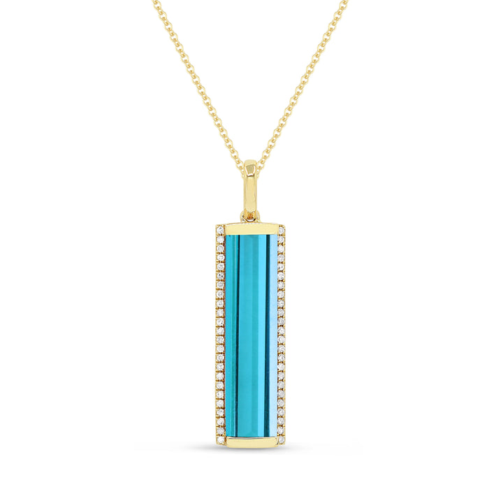 Beautiful Hand Crafted 14K Yellow Gold 5X20MM Created Tourmaline Paraiba And Diamond Essentials Collection Pendant