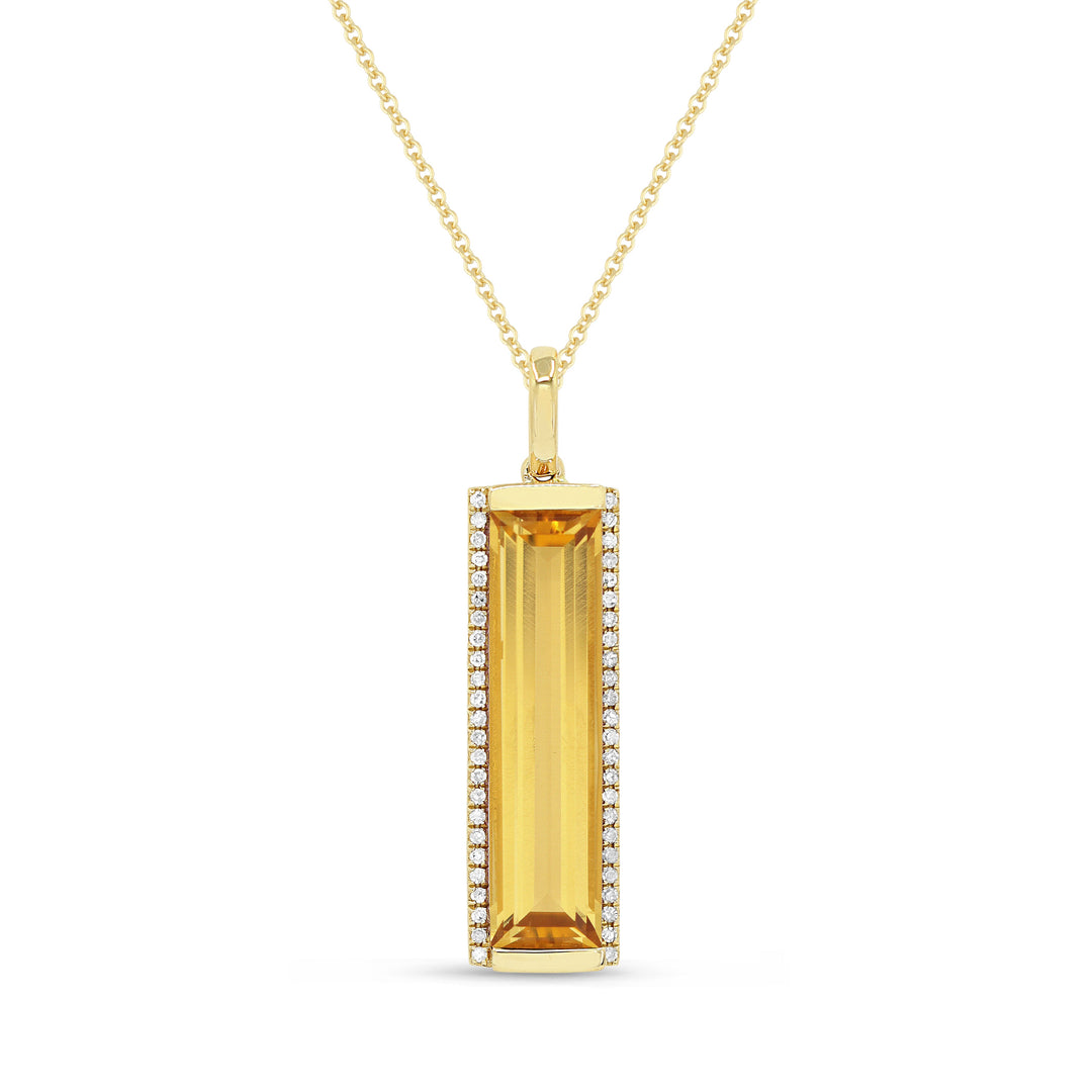 Beautiful Hand Crafted 14K Yellow Gold 5x20MM Citrine And Diamond Essentials Collection Pendant