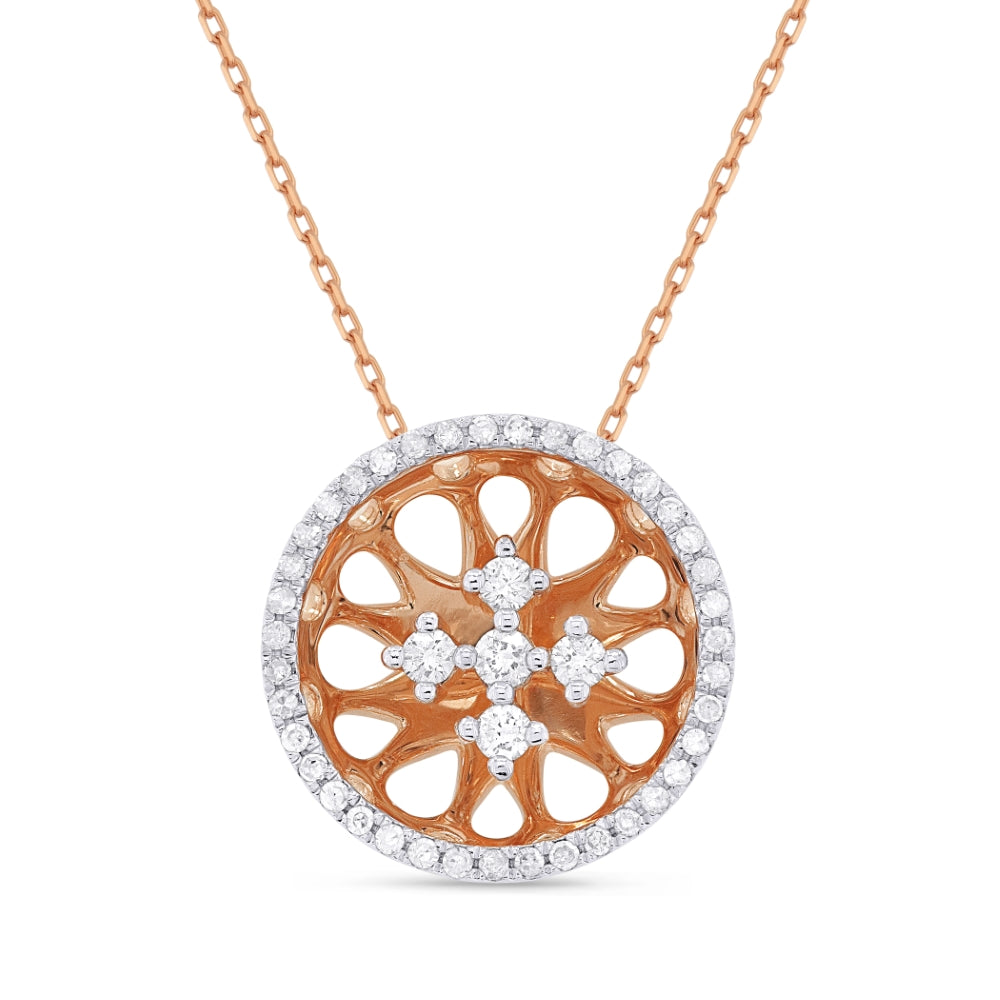 Beautiful Hand Crafted 14K Rose Gold White Diamond Milano Collection Necklace